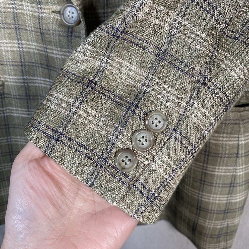 Vintage Liz Claiborne Blazer Women 12 Petite Linen Blend Plaid Academia Heritage - Picture 6 of 15